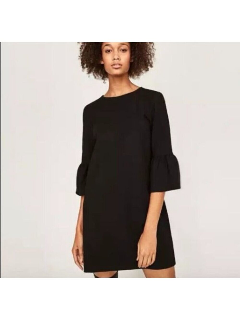 NWT Zara Woman Black Shift Dress w/ 3/4 Bell Sleeves sz Medium
